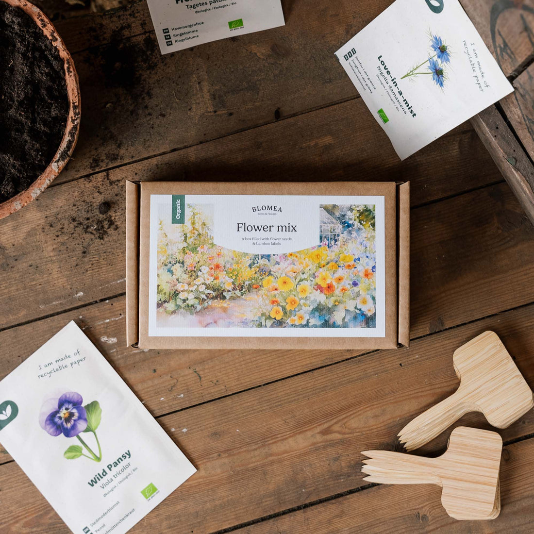 Blomsterkassen - 12 poser økologiske frø