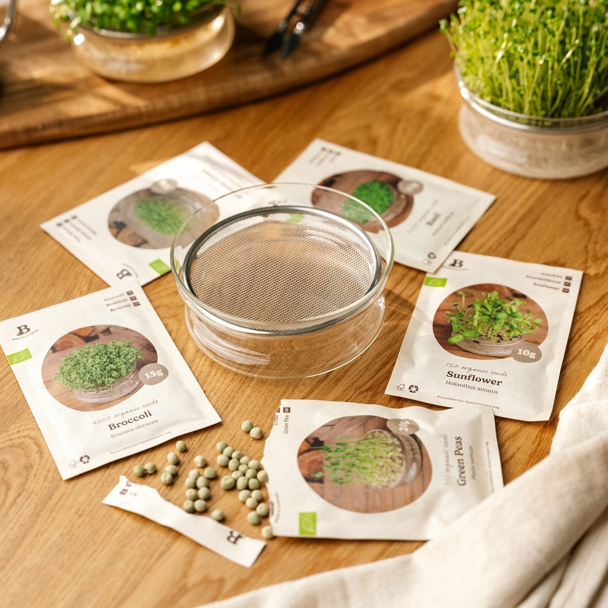 Mikrogröntlådan med groddskål - 5 påsar ekologiska frön