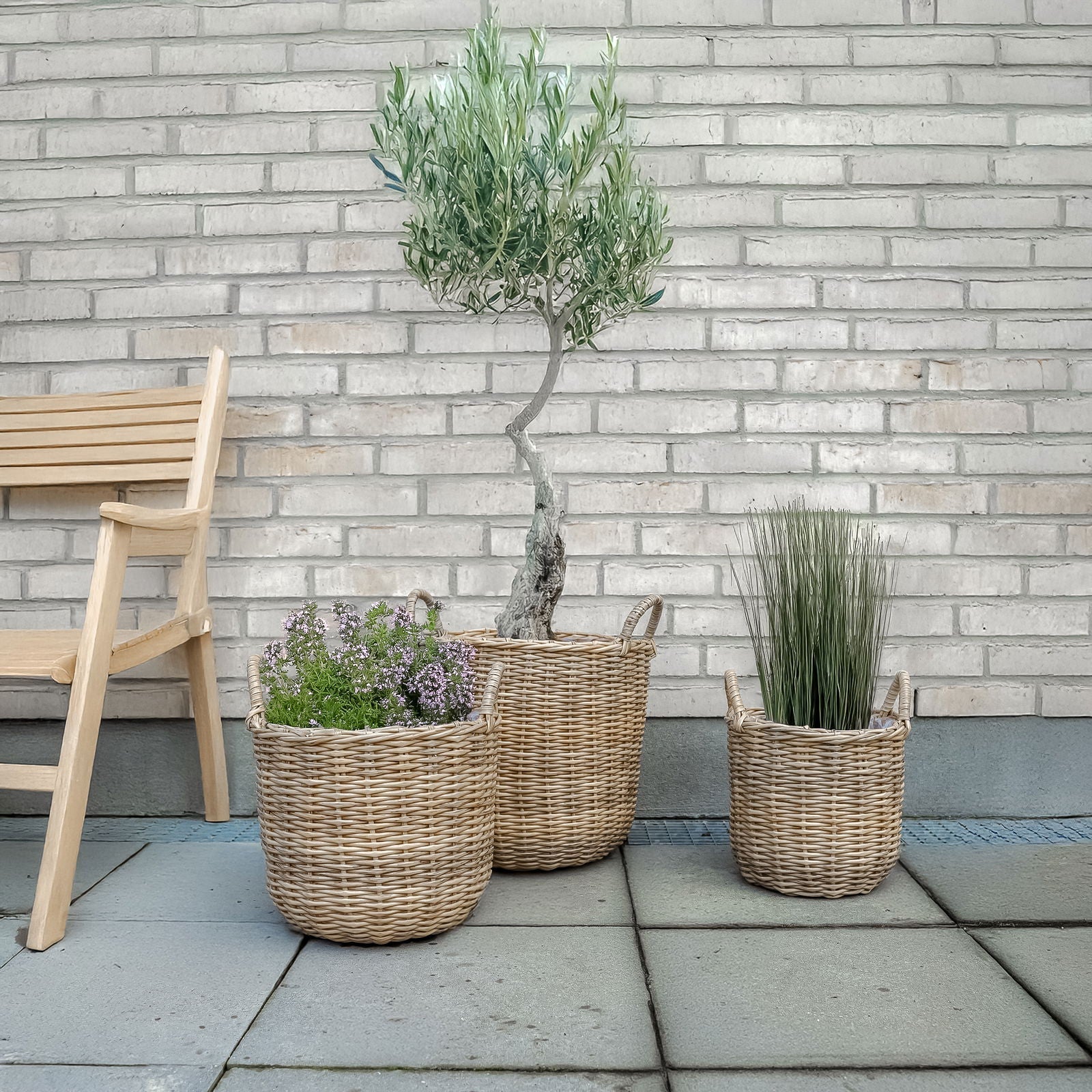 Rattan växtkorg i natur, 3 st