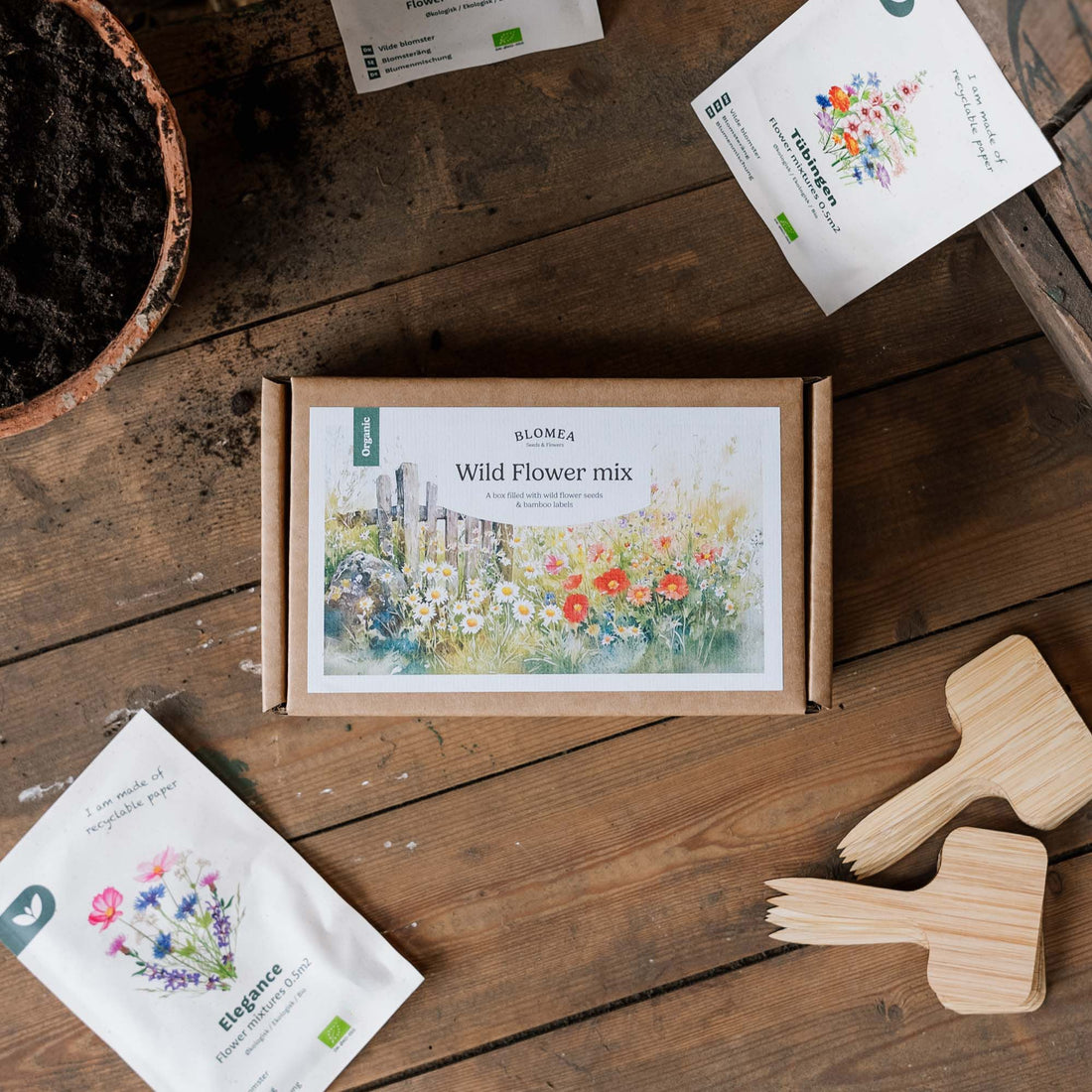 Vilda Blommor Lådan - 12 påsar ekologiska frön